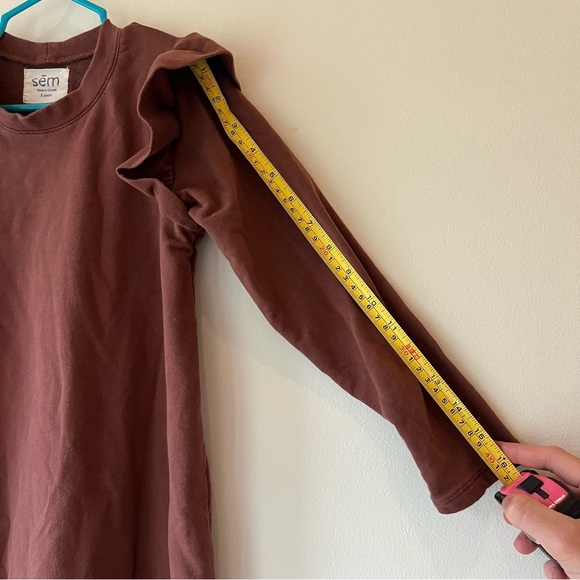 Sem Organic Cotton Ruffle Shoulder Dress 8Y Made in Canada Brown Long Sleeve - Picture 5 of 8